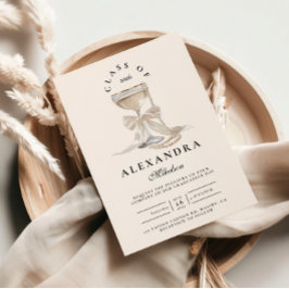 Invitación Graduación con lazo de perla y champán