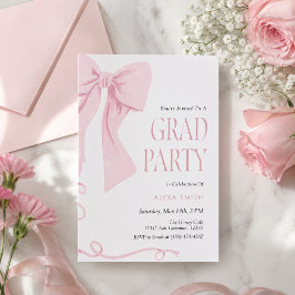 Invitación Graduación con lazo rosa estética Coquette 