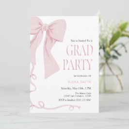 Invitación Graduación con lazo rosa estética Coquette 