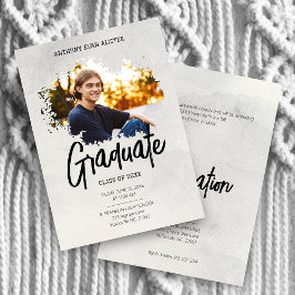 Invitación Graduación con pincelada de grunge moderno gris fr