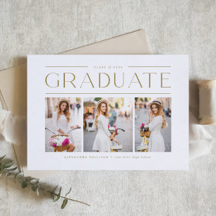 Invitación Graduación con tipografía moderna en oro y collage