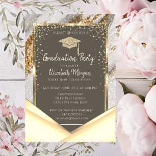 Invitación Graduación con Trazo de Brocha Brillante Dorado El
