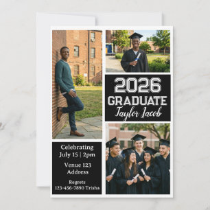 Invitación Graduación con varias fotos en blanco y negro