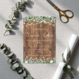 Invitación Graduación con vegetación de eucalipto y luces de 