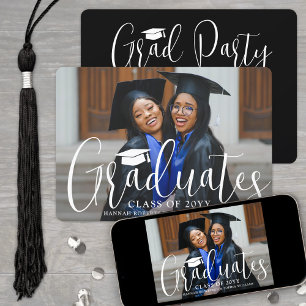 Invitación Graduación conjunta escritura moderna y foto negra