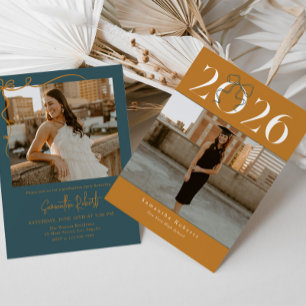 Invitación Graduación Coquette Bow Gold Green 2026 Foto