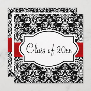 Invitación Graduación cuadrada de cinta roja de damasco blanc