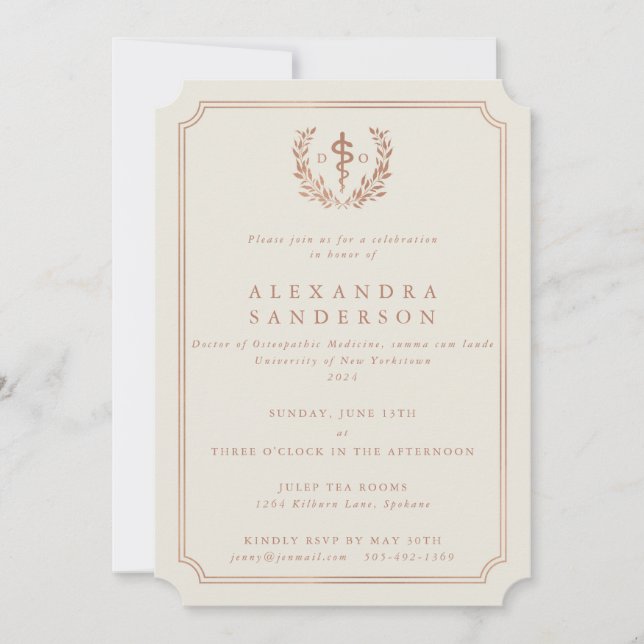 Invitación Graduación Custom_Cream + Hoja de Oro Rosa (Anverso)