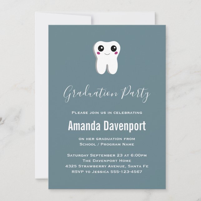 Invitación Graduación Cuta Sonriente de Diente Dental Feliz (Anverso)