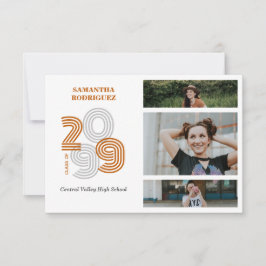 Invitación Graduación de 3 fotos de Naranja quemado retro gra