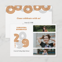 Invitación Graduación de 3 fotos de Naranja quemado retro gra