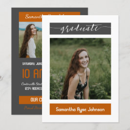 Invitación Graduación de 3 fotos en bloque moderno de Naranja