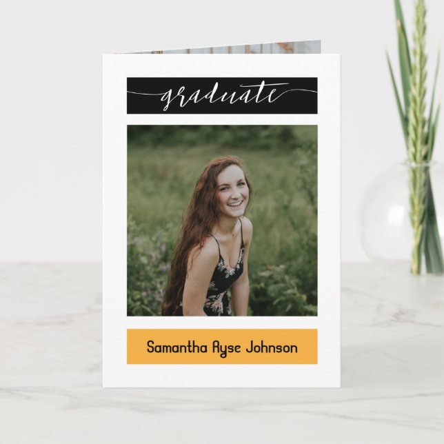 Invitación Graduación de 5 fotos del bloque amarillo moderno (Anverso)