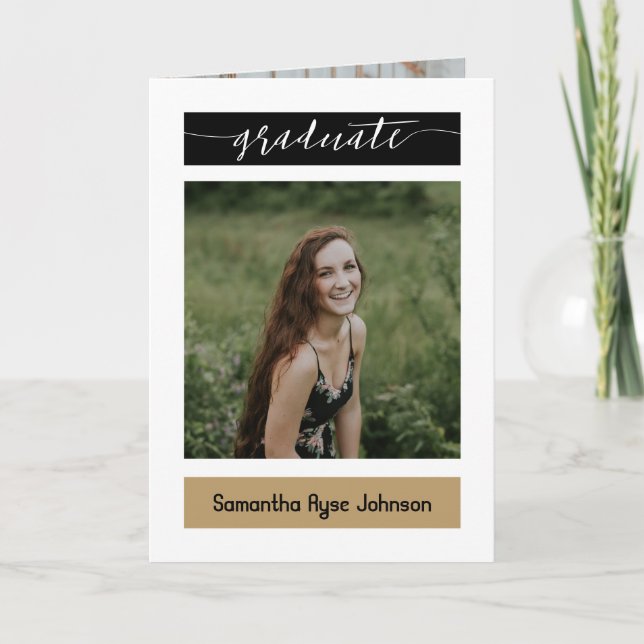 Invitación Graduación de 5 fotos del bloque moderno de oro (Anverso)