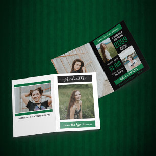 Invitación Graduación de 5 fotos del bloque verde moderno
