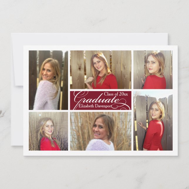 Invitación Graduación de 6 Collages de fotos Personalizados d (Anverso)