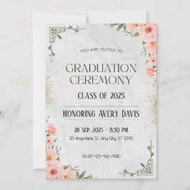 Invitación Graduación de acuarela floral rosa y verde