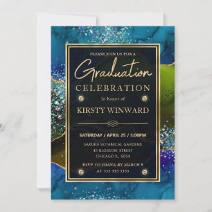 Invitación Graduación de Ágata de Pavo Real con Brillo Azul V