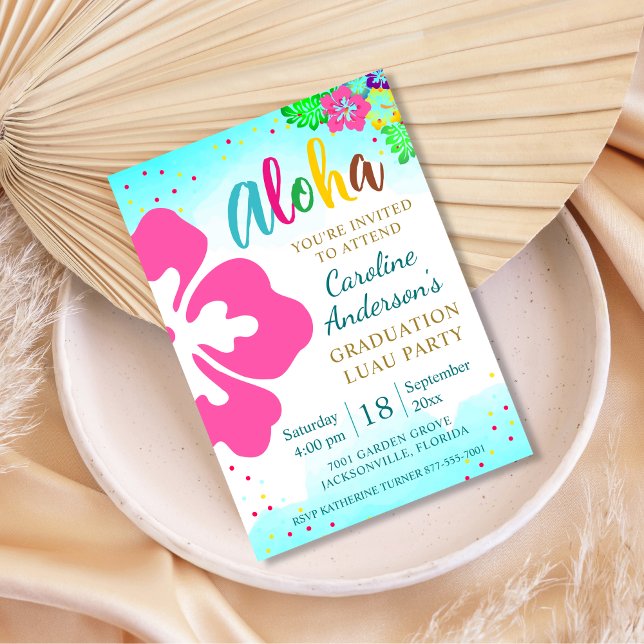 Invitación Graduación de Aloha Luau Fiesta Tropical Hibiscus (Subido por el creador)