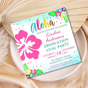 Invitación Graduación de Aloha Luau Tropical Hibiscus Square