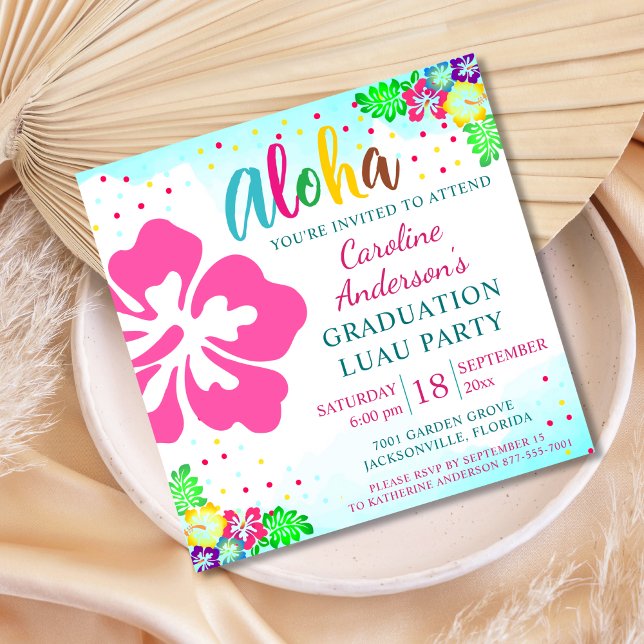 Invitación Graduación de Aloha Luau Tropical Hibiscus Square (Subido por el creador)
