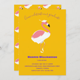 Invitación Graduación De Animales Amarillos De Flamingo Rosa
