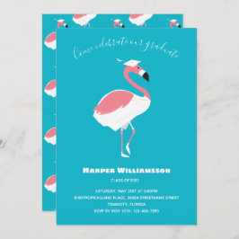 Invitación Graduación De Animales Azules Flamingo Rosa