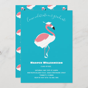 Invitación Graduación De Animales Azules Flamingo Rosa