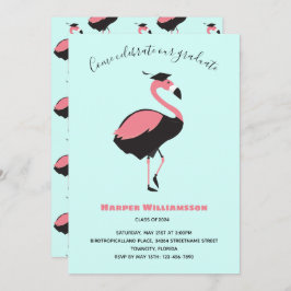 Invitación Graduación De Animales Azules Flamingo Rosa
