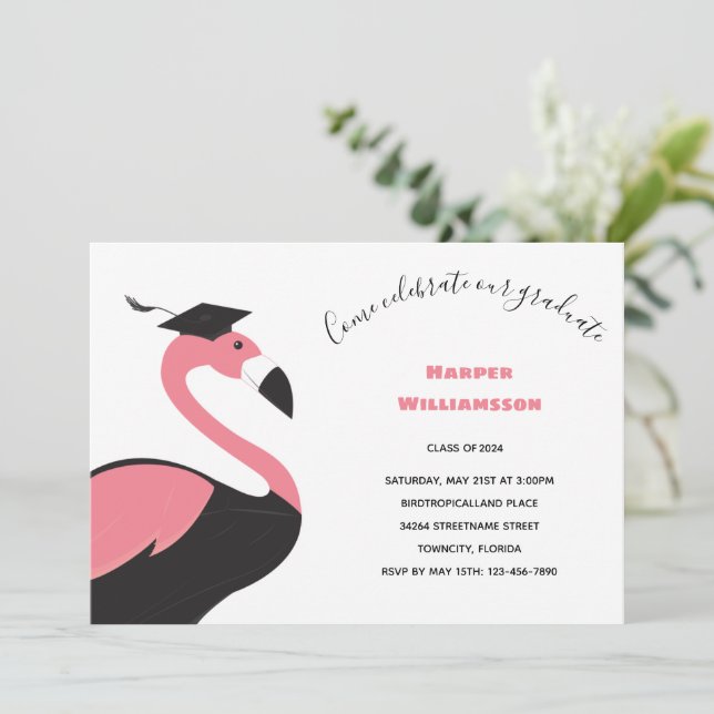 Invitación Graduación De Animales Fun Pink Flamingo (Anverso de pie)