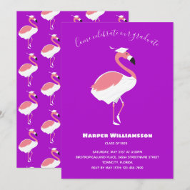 Invitación Graduación De Animales Púrpura De Flamingo Rosa