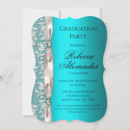 Invitación Graduación de Aqua metálico y cinta blanca