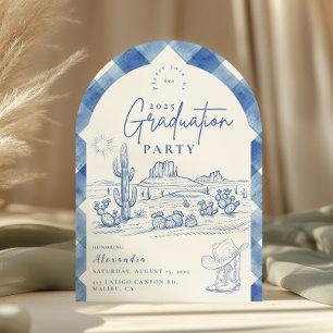 Invitación Graduación de Arch Watercolor Gingham Cowgirl