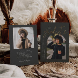 Invitación Graduación de Arco Moderno Gris Carbón de Oro