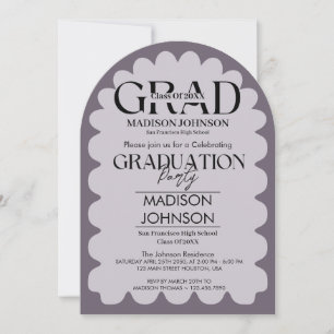Invitación Graduación de Arco Purpura Ondulado Retro Curvo