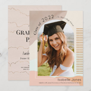 Invitación Graduación de arcos marrones y rosados en boho