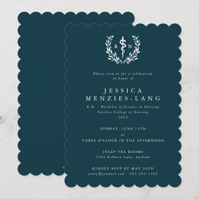 Invitación Graduación de Asclepius de Enfermera con Registro  (Anverso / Reverso)