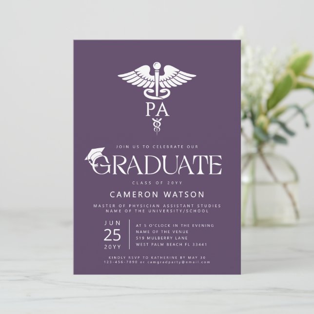 Invitación Graduación de Asistente Médico PA (Anverso de pie)