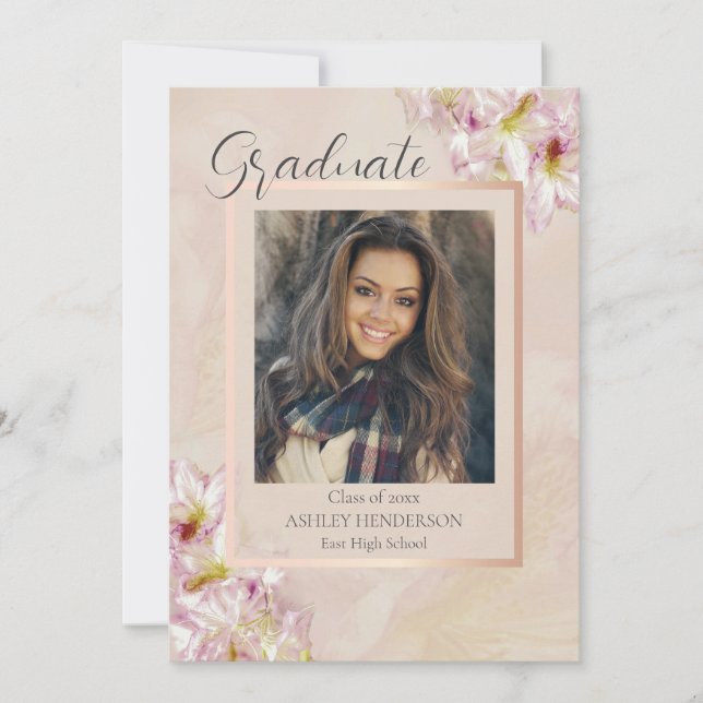 Invitación Graduación de Azalea de Oro Rosa (Anverso)