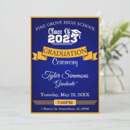 Invitación Graduación de azul y oro