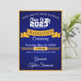 Invitación Graduación de azul y oro