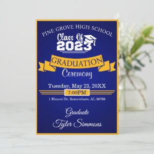 Invitación Graduación de azul y oro