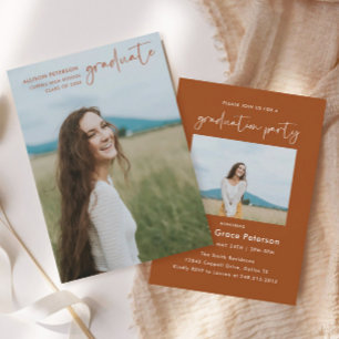 Invitación Graduación de bachillerato de Naranja quemado mini