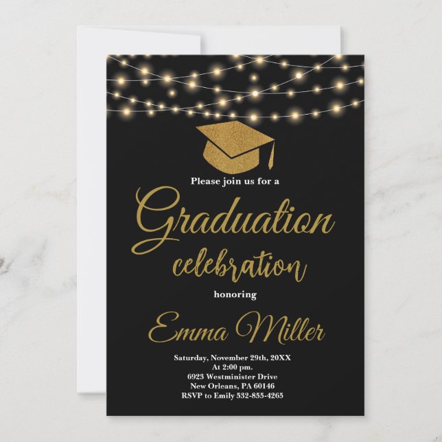 Invitación Graduación de Black and Gold College (Anverso)