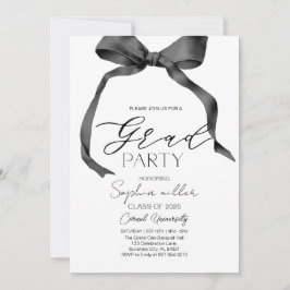 Invitación Graduación de Black Bow, negro y blanco Minimalist