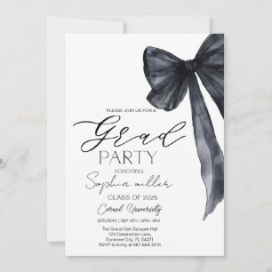 Invitación Graduación de Black Bow, negro y blanco Minimalist