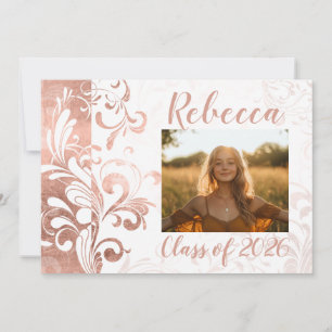 Invitación Graduación de Black White Elegant Swirl Photo 2018