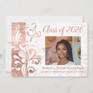 Invitación Graduación de Black White Elegant Swirl Photo 2021