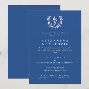 Invitación Graduación de Blue MD Asclepius + Corona de Laurel