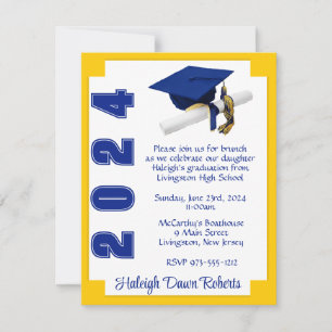 Invitación Graduación de Blue/White/Gold en el bloque de esqu